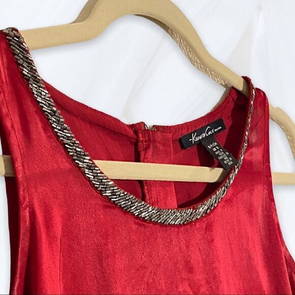 Vintage Kenneth Cole (S) Red Satin Sleeveless Dress - Picture 4 of 5
